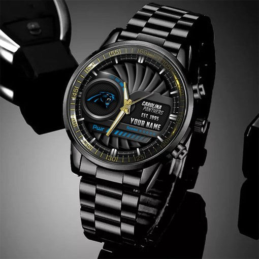 Carolina Panthers Black Fashion Watch Gifts For Sport Fans AZWATCH84