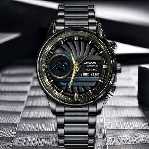 Carolina Panthers Black Fashion Watch Gifts For Sport Fans AZWATCH84