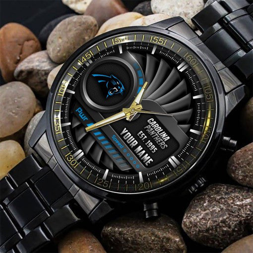 Carolina Panthers Black Fashion Watch Gifts For Sport Fans AZWATCH84