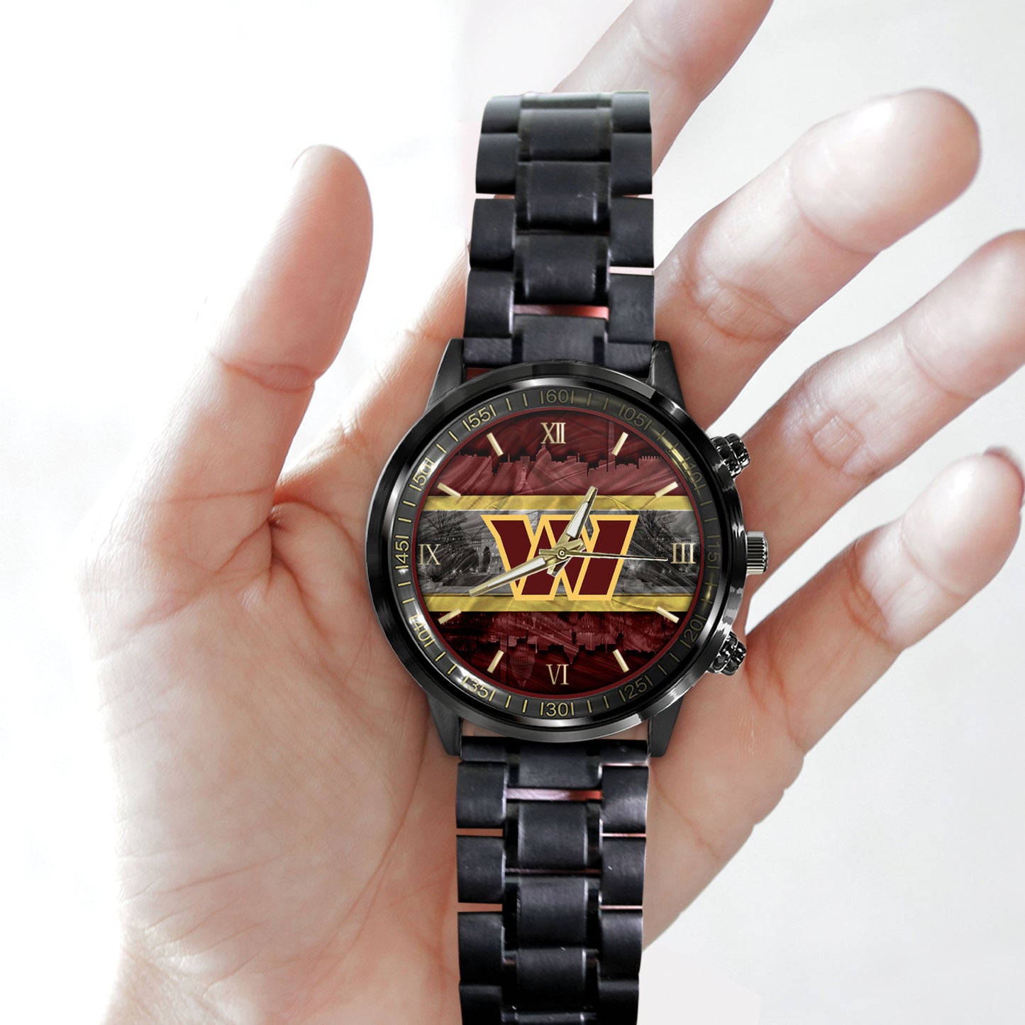 Washington Commanders Black Fashion Watch Gifts For Sport Fans AZWATCH86