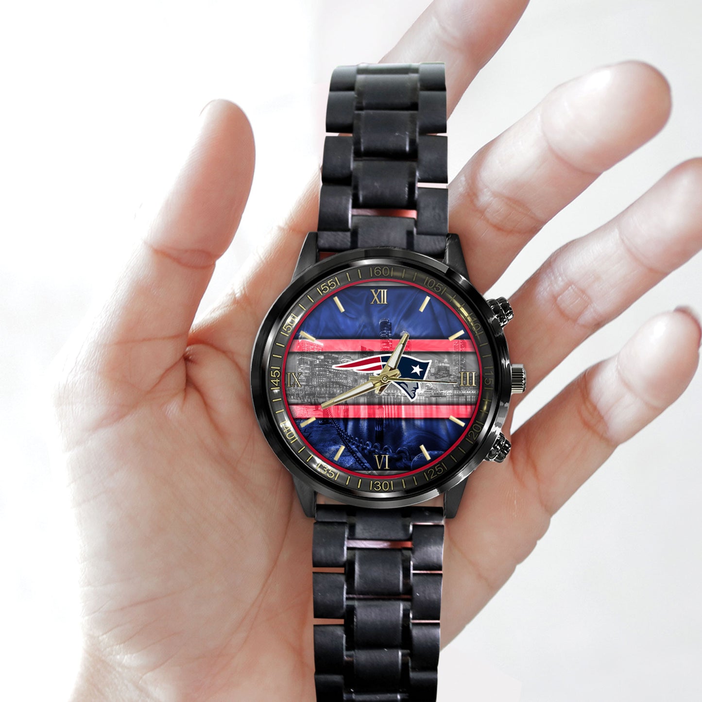 New England Patriots Black Fashion Watch Gifts For Sport Fans AZWATCH98
