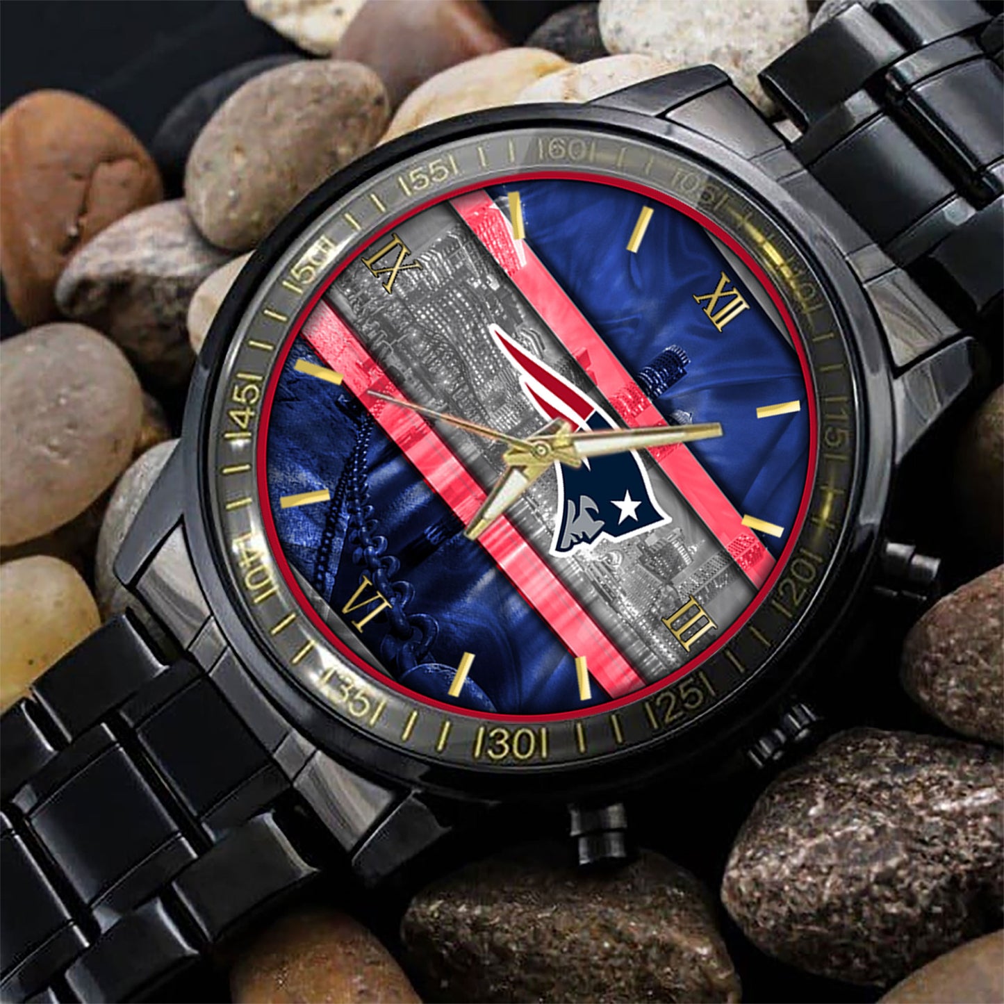 New England Patriots Black Fashion Watch Gifts For Sport Fans AZWATCH98