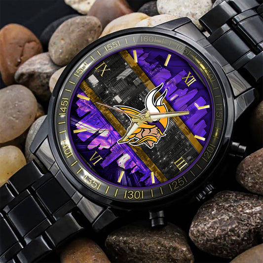 Minnesota Vikings Black Fashion Watch Gifts For Sport Fans AZWATCH97