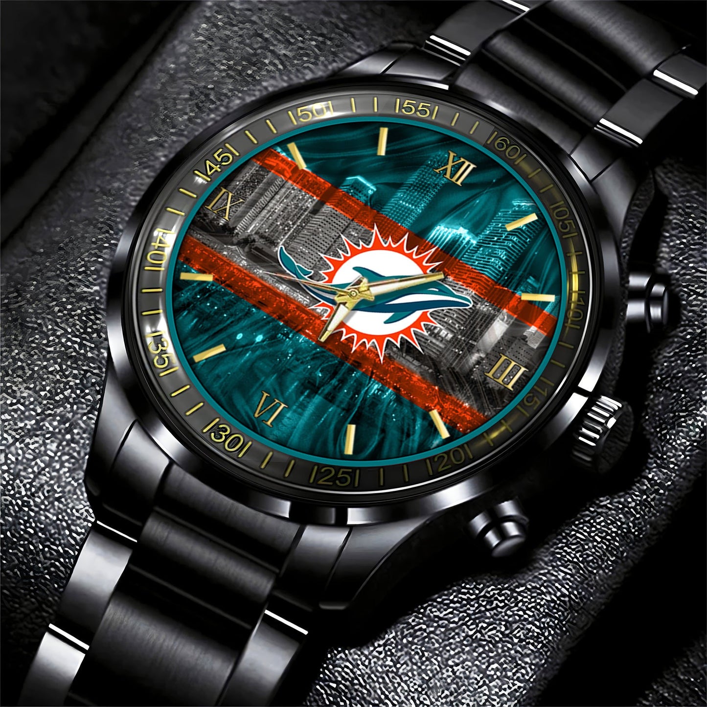 Miami Dolphins Black Fashion Watch Gifts For Sport Fans AZWATCH99