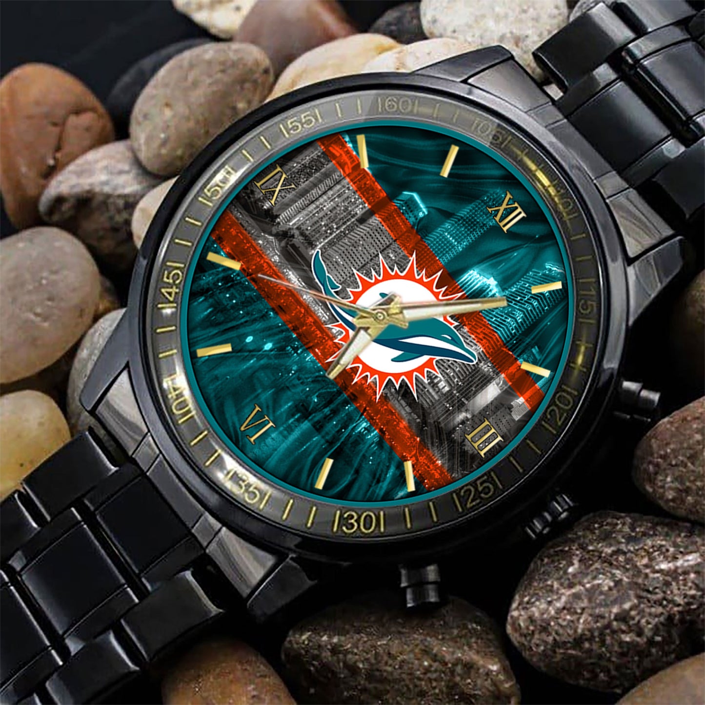 Miami Dolphins Black Fashion Watch Gifts For Sport Fans AZWATCH99