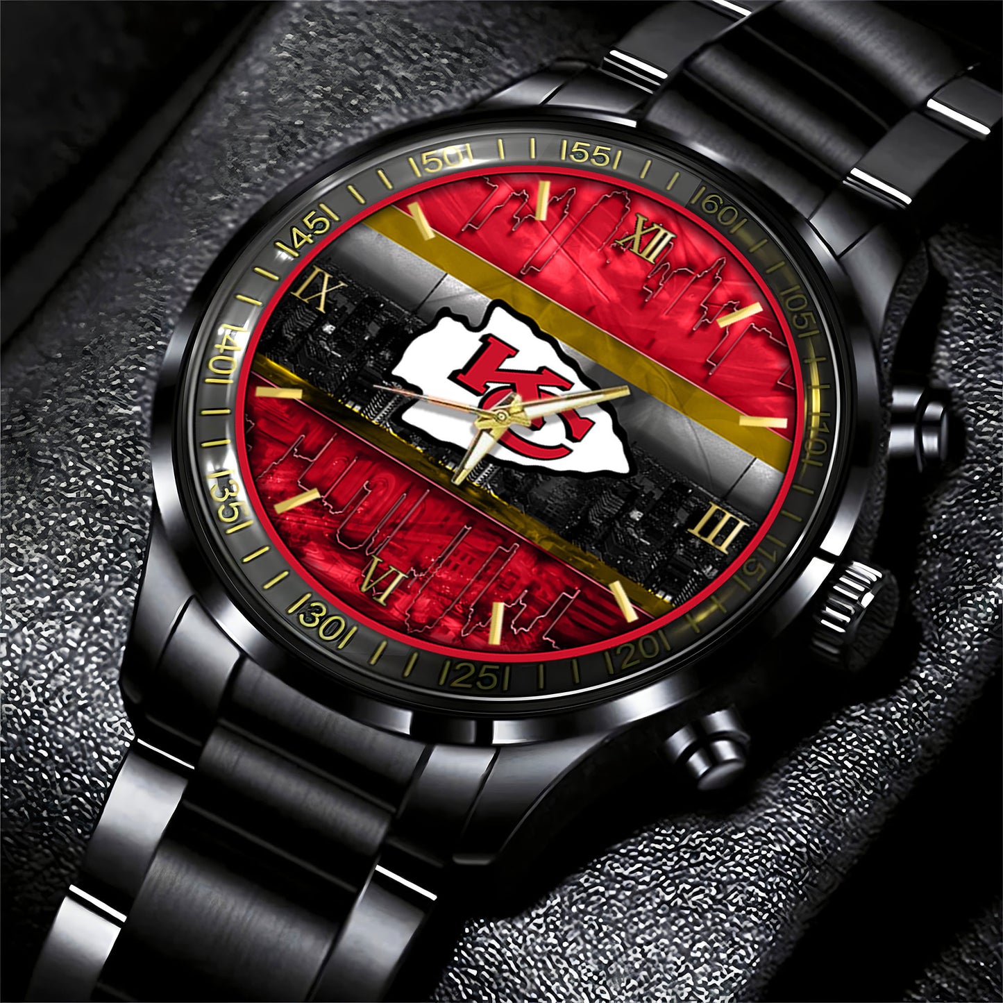 Kansas City Chiefs Black Fashion Watch Gifts For Sport Fans AZWATCH05