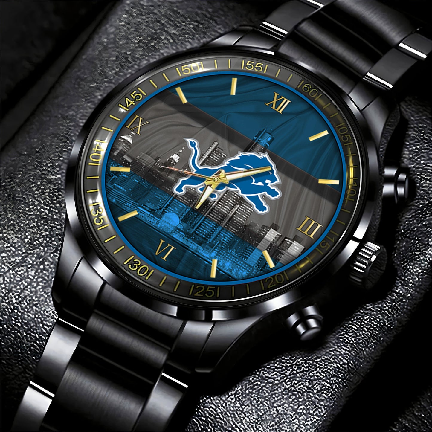 Detroit Lions Black Fashion Watch Gifts For Sport Fans AZWATCH08