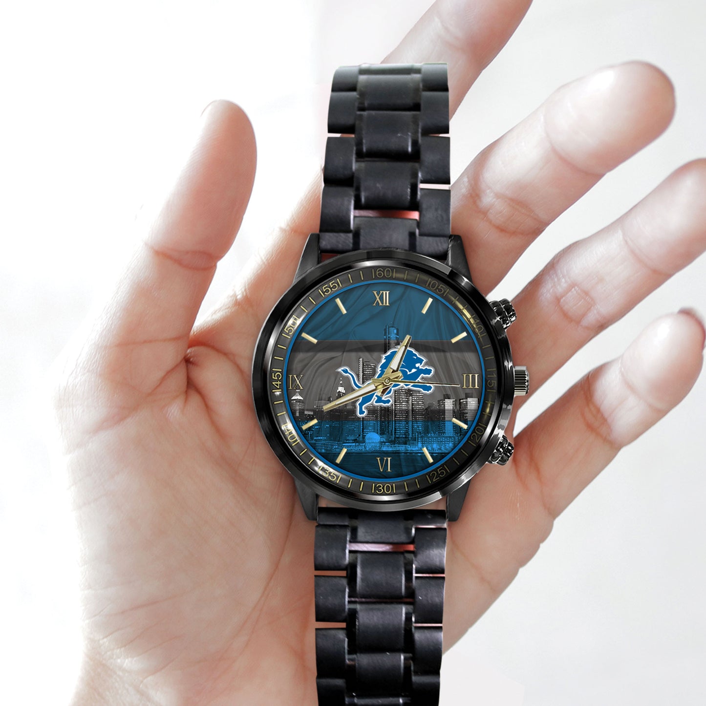 Detroit Lions Black Fashion Watch Gifts For Sport Fans AZWATCH08