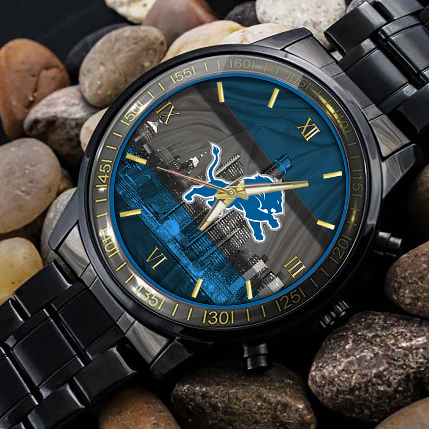 Detroit Lions Black Fashion Watch Gifts For Sport Fans AZWATCH08