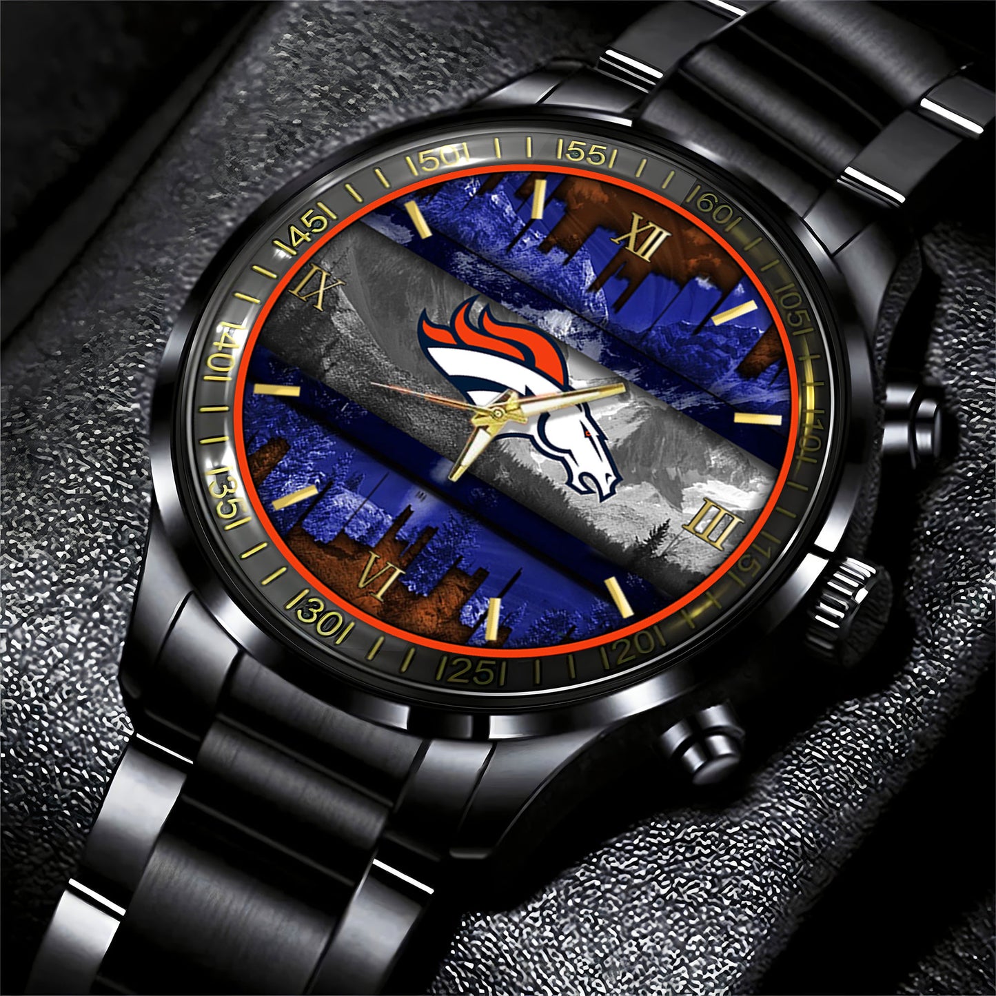 Denver Broncos Black Fashion Watch Gifts For Sport Fans AZWATCH11