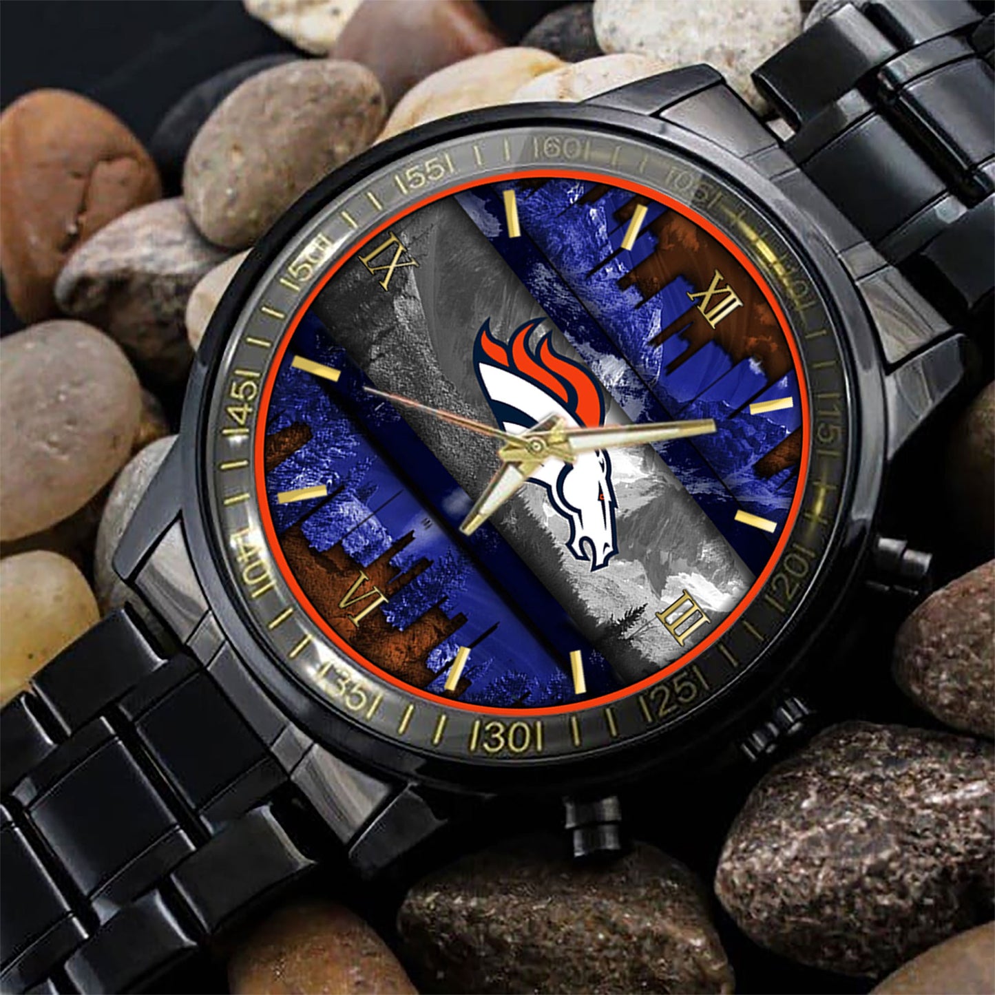 Denver Broncos Black Fashion Watch Gifts For Sport Fans AZWATCH11