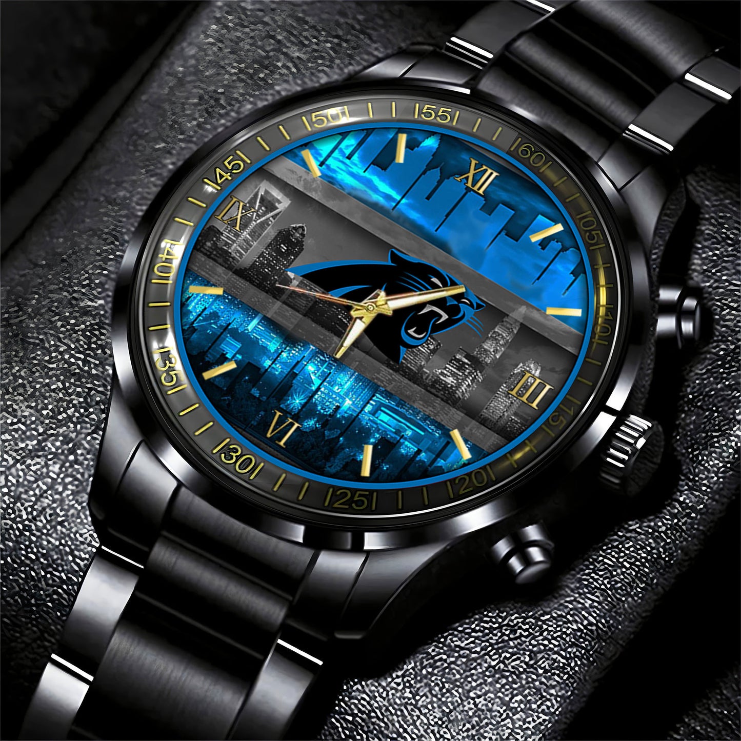 Carolina Panthers Black Fashion Watch Gifts For Sport Fans AZWATCH15