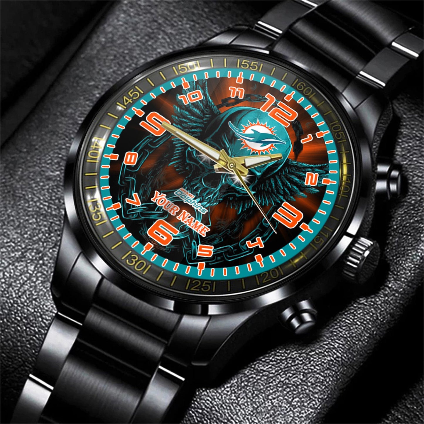Miami Dolphins Black Fashion Watch Gifts For Sport Fans AZWATCH48