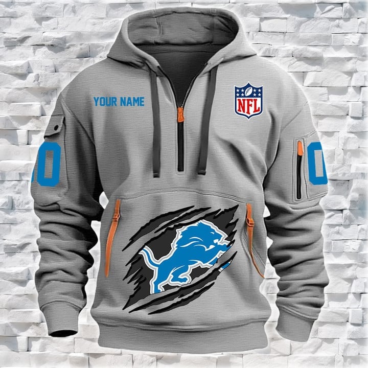 Detroit Lions  New Personalized Quarter Zip Hoodie Limited Edition AZBTQZH000067