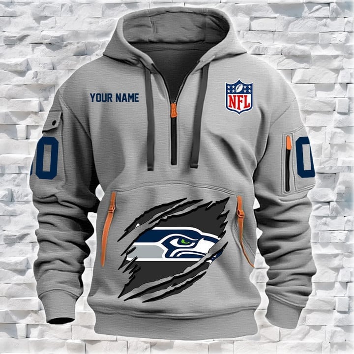 Seattle Seahawks  New Personalized Quarter Zip Hoodie Limited Edition AZBTQZH000075