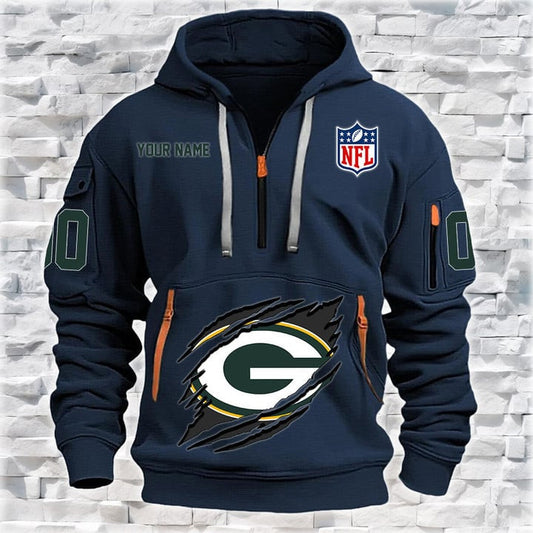 Green Bay Packers New Personalized Quarter Zip Hoodie Limited Edition AZBTQZH000069