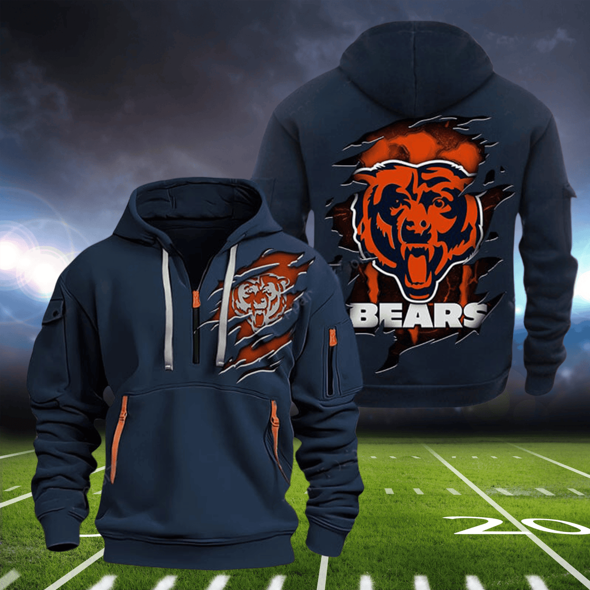 Chicago Bears  New Personalized Quarter Zip Hoodie Limited Edition AZBTQZH000065