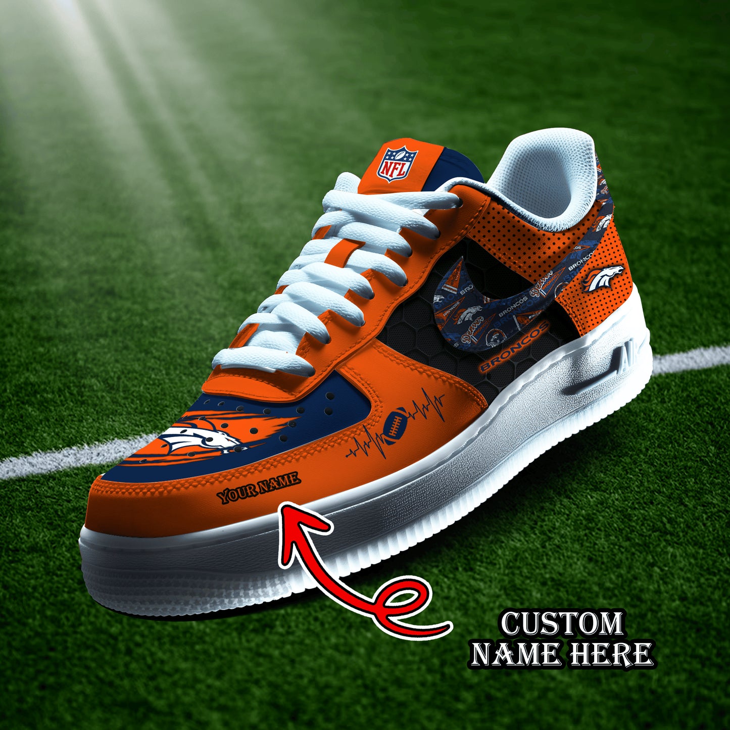 Denver Broncos Personalized  AF1-1 Logo Pattern Sneakers  AZBTAF1000417