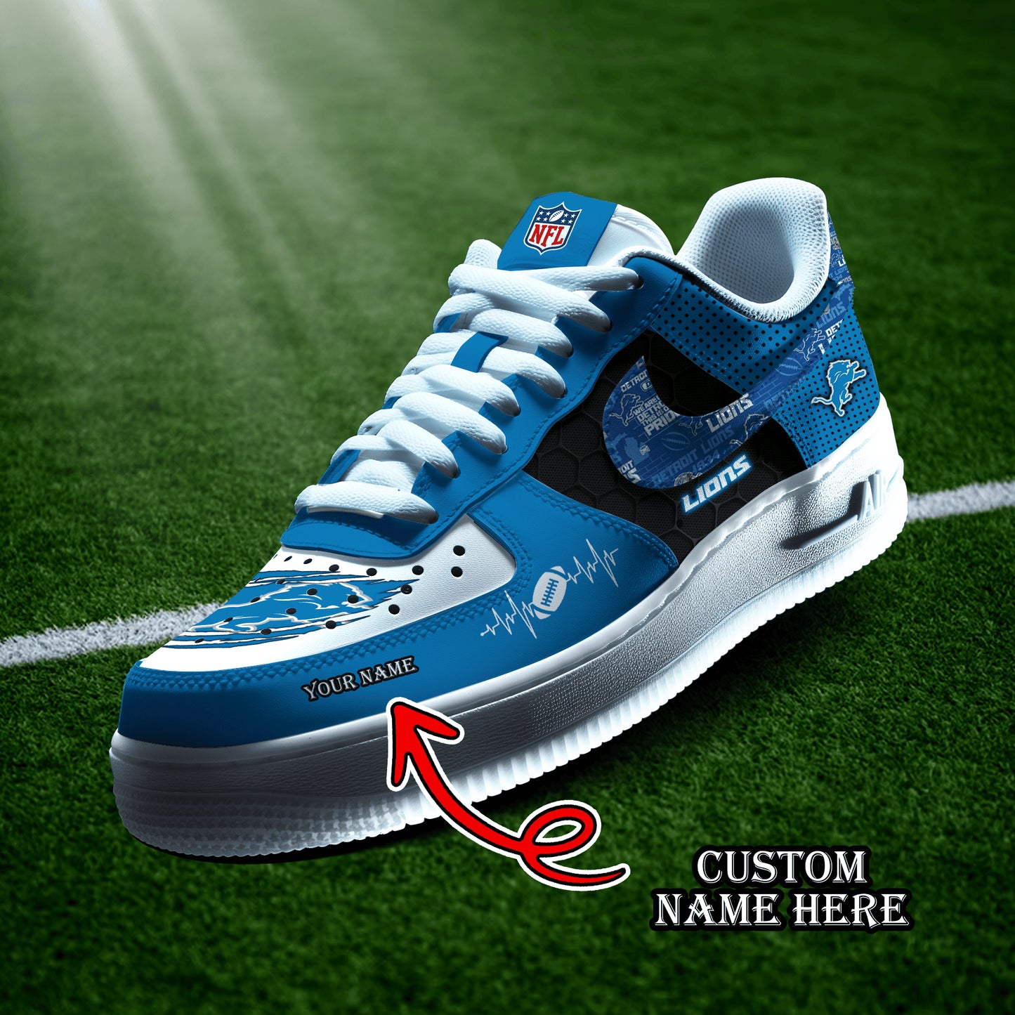Detroit Lions Personalized  AF1-1 Logo Pattern Sneakers  AZBTAF1000415
