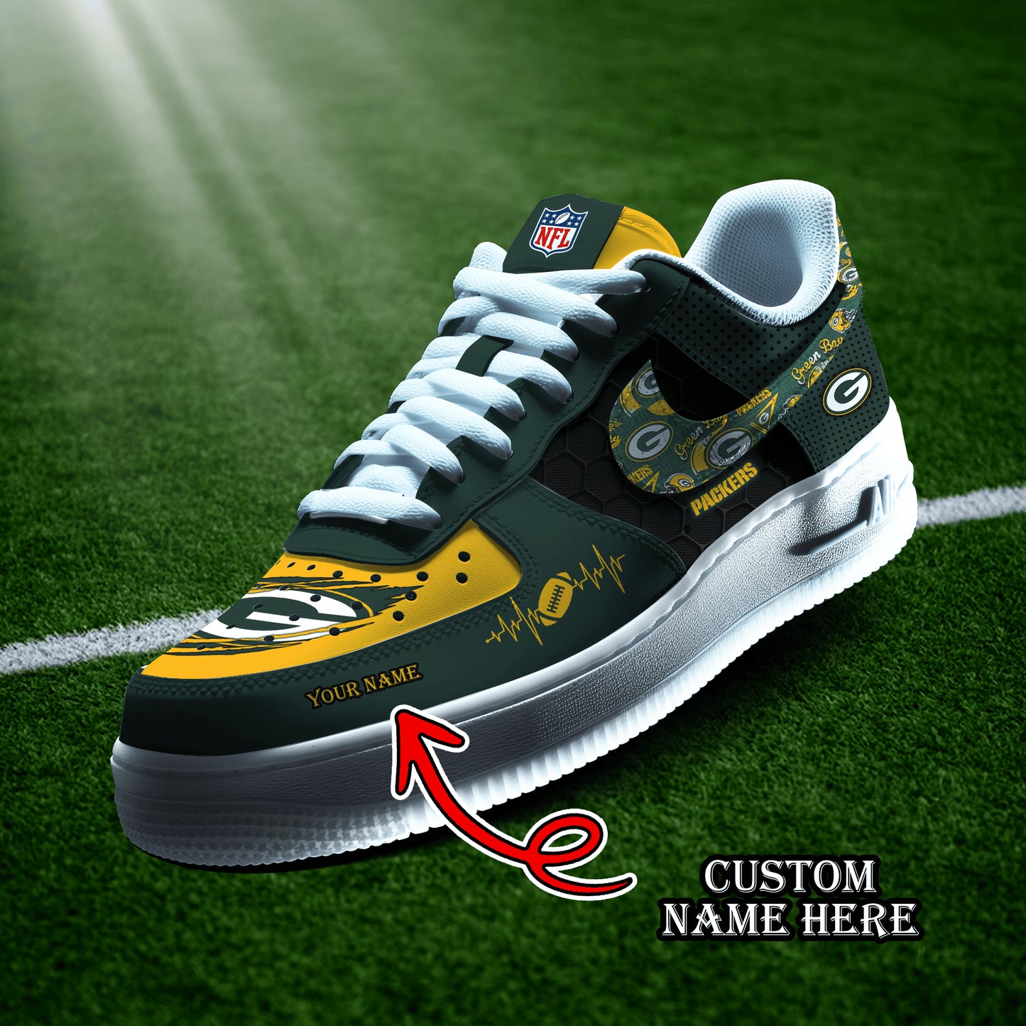 Green Bay Packers Personalized  AF1-1 Logo Pattern Sneakers  AZBTAF1000419