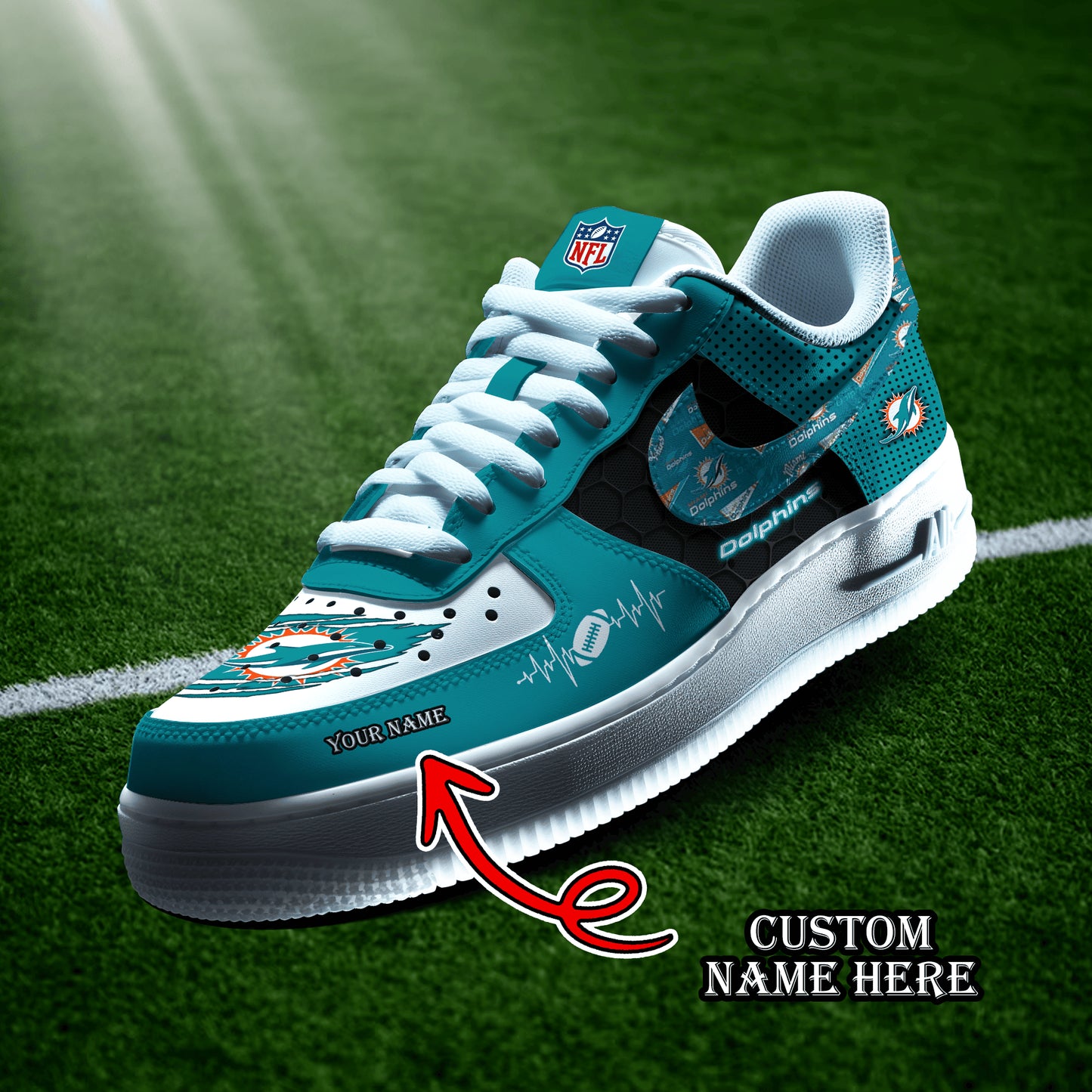 Miami Dolphins Personalized  AF1-1 Logo Pattern Sneakers  AZBTAF1000427