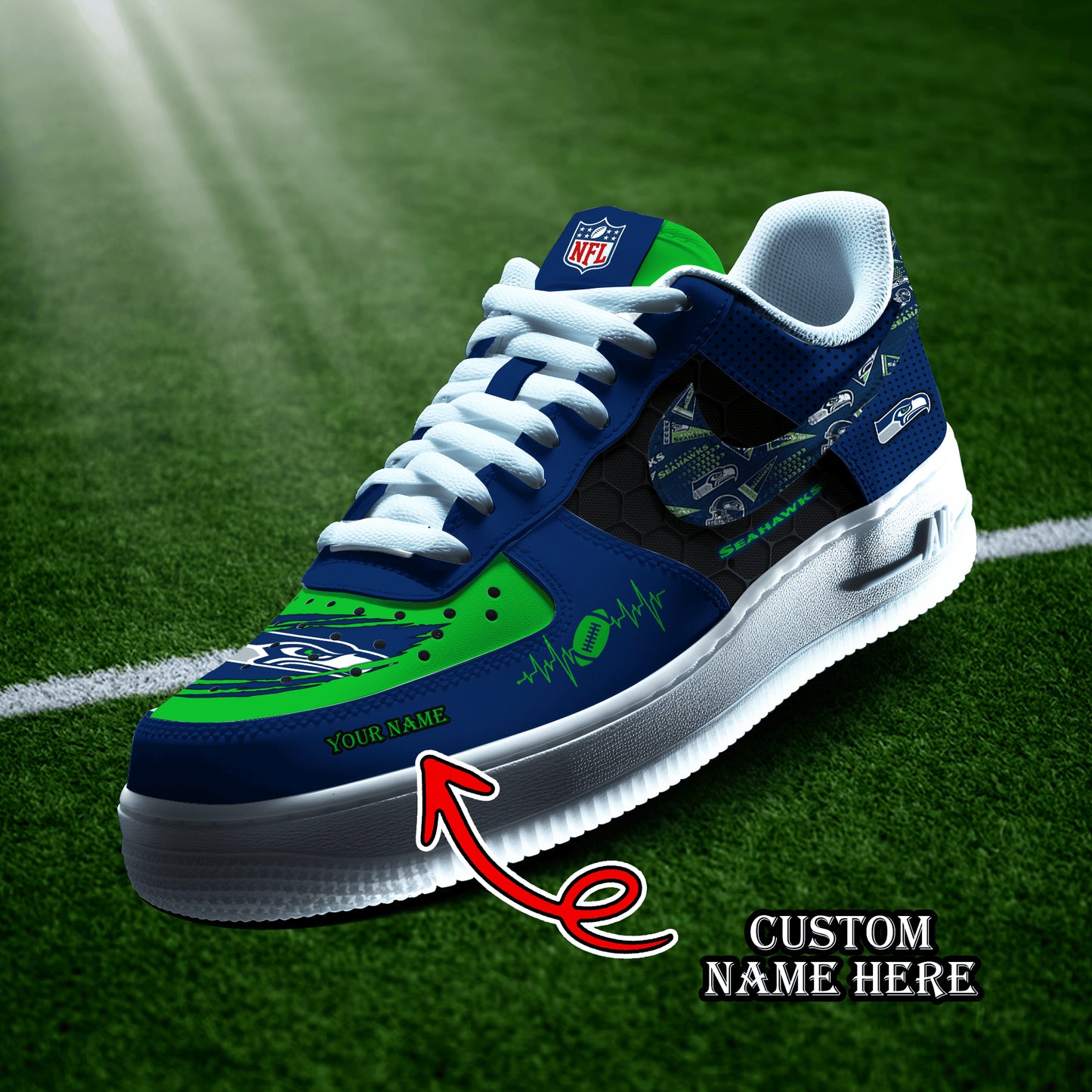 Seattle Seahawks Personalized  AF1-1 Logo Pattern Sneakers  AZBTAF1000434