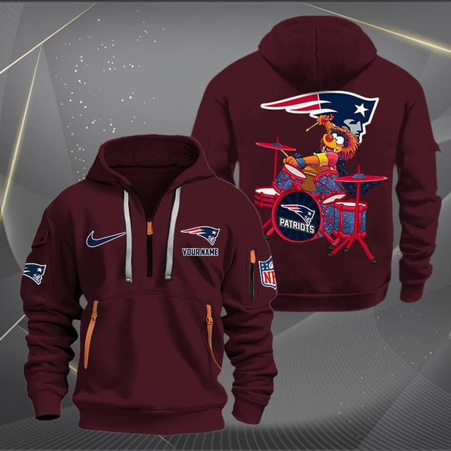New England Patriots Premium Personalized Quarter Zip Hoodie AZBTCQZH000022