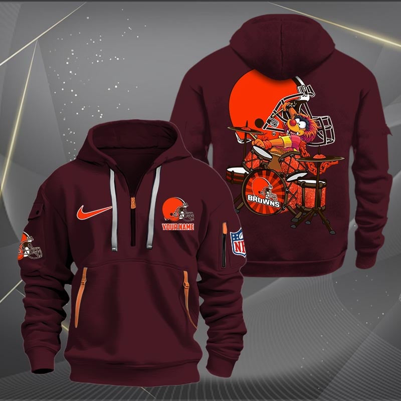 Cleveland Browns Premium Personalized Quarter Zip Hoodie AZBTCQZH000008