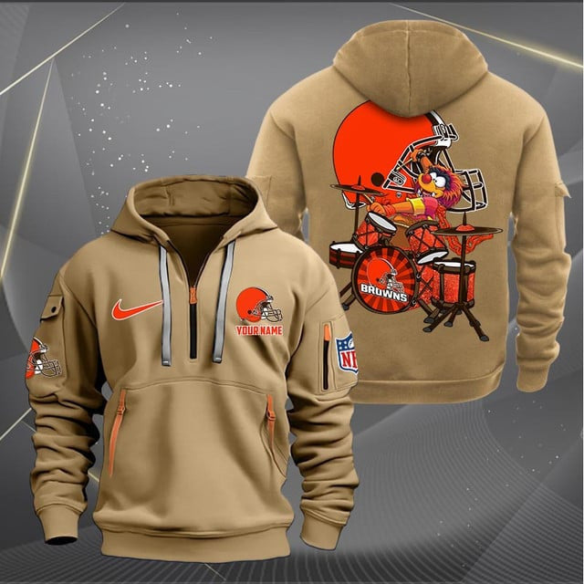 Cleveland Browns Premium Personalized Quarter Zip Hoodie AZBTCQZH000008