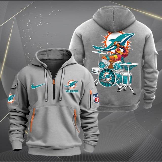 Miami Dolphins Premium Personalized Quarter Zip Hoodie AZBTCQZH000020