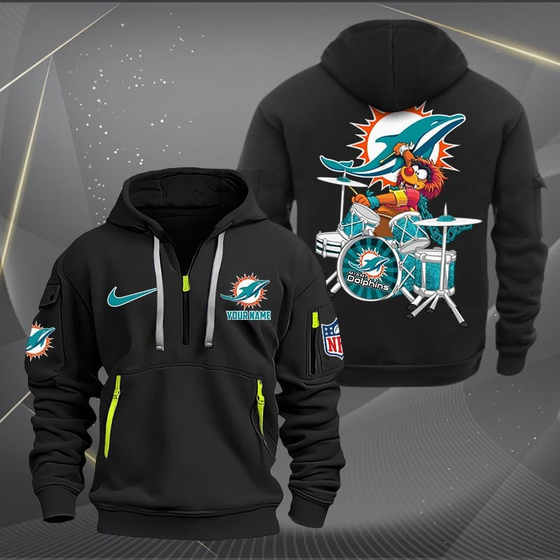 Miami Dolphins Premium Personalized Quarter Zip Hoodie AZBTCQZH000020