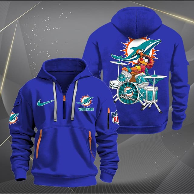 Miami Dolphins Premium Personalized Quarter Zip Hoodie AZBTCQZH000020