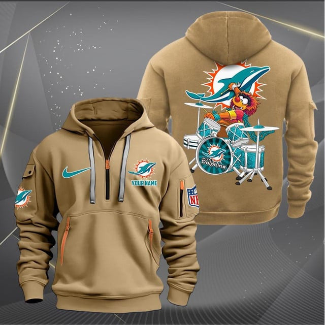 Miami Dolphins Premium Personalized Quarter Zip Hoodie AZBTCQZH000020