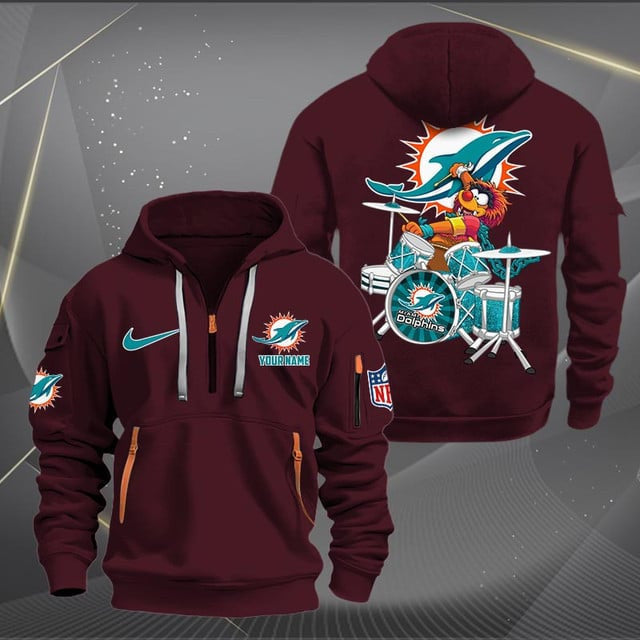 Miami Dolphins Premium Personalized Quarter Zip Hoodie AZBTCQZH000020