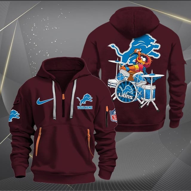 Detroit Lions Premium Personalized Quarter Zip Hoodie AZBTCQZH000011