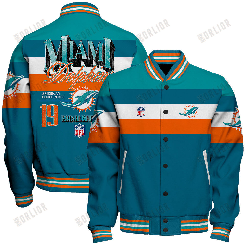 Miami Dolphins Personalized Unisex Varsity Jacket AZBTVJK000386
