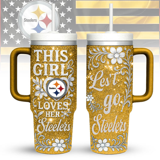 Pittsburgh Steelers Personalized This Girl Loves Her Team Premium 40oz Tumbler AZBT40OZ000219