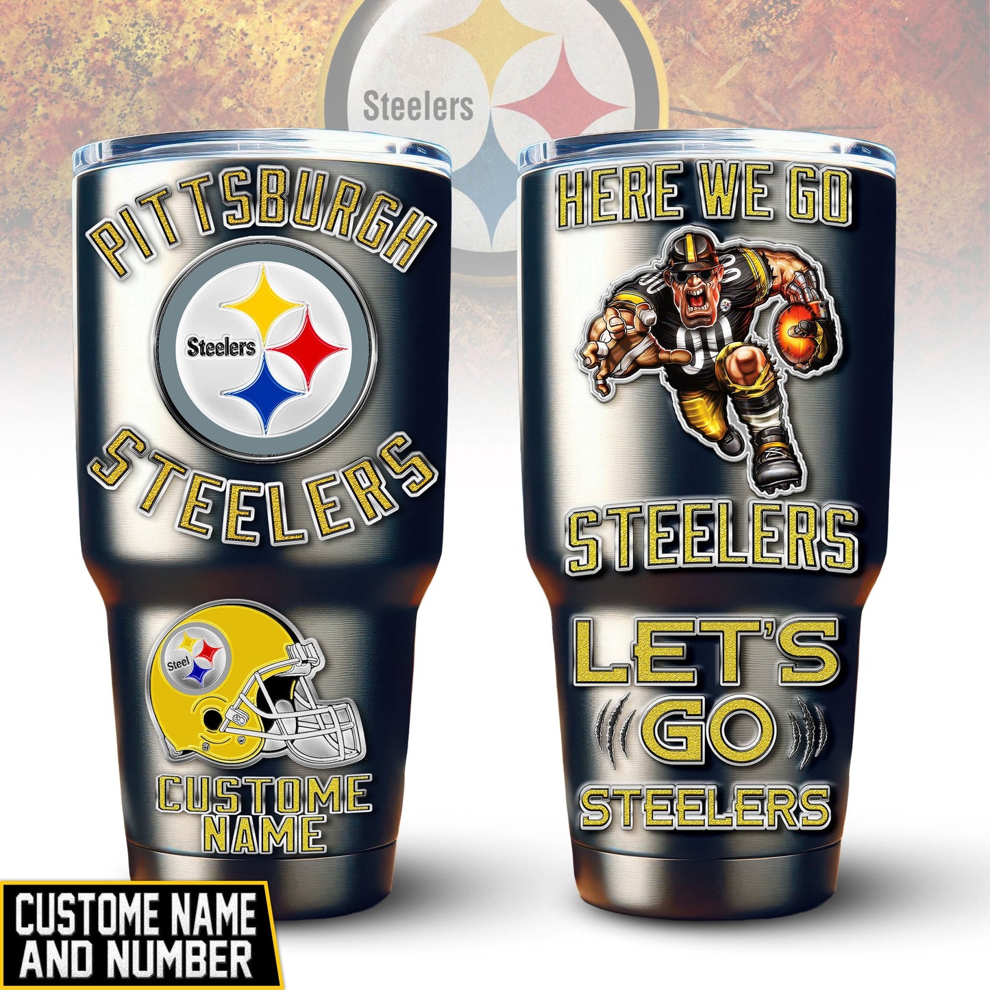 Pittsburgh Steelers Premium Tumbler 30oz TD Gifts For Fans AZBTTB30OZ000038