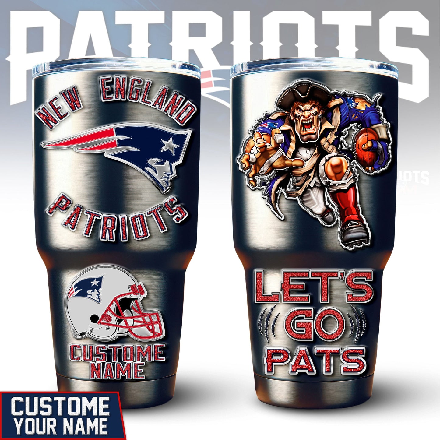 New England Patriots Premium Tumbler 30oz TD Gifts For Fans AZBTTB30OZ000045