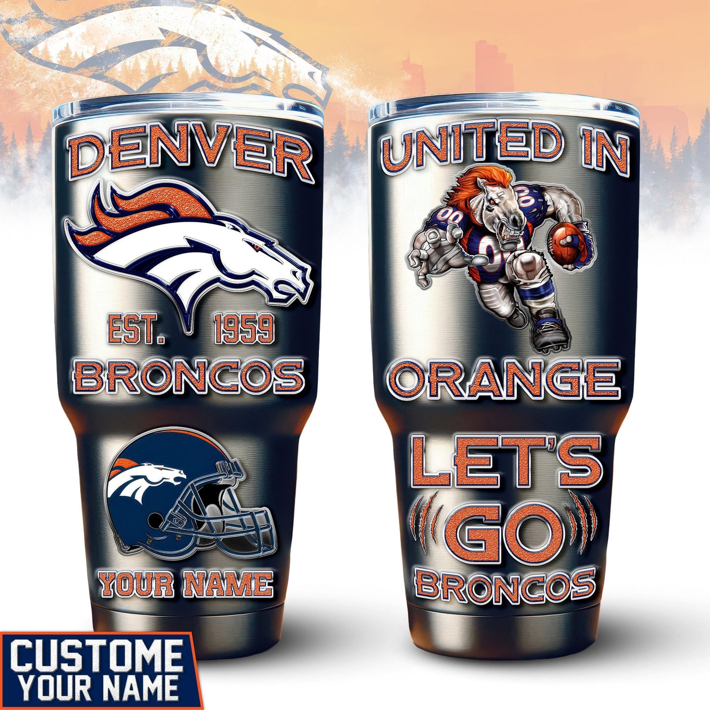 Denver Broncos Premium Tumbler 30oz TD Gifts For Fans AZBTTB30OZ000057