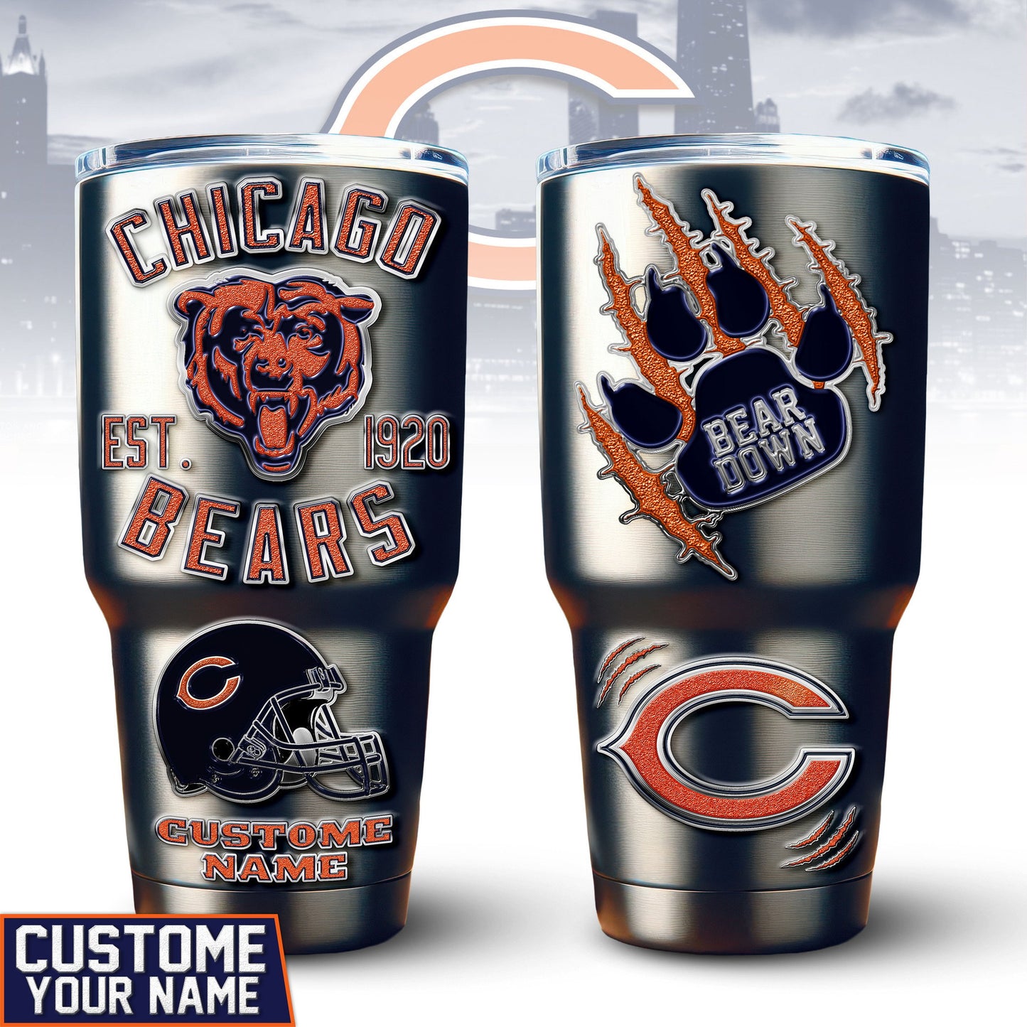 Chicago Bears Premium Tumbler 30oz TD Gifts For Fans AZBTTB30OZ000060