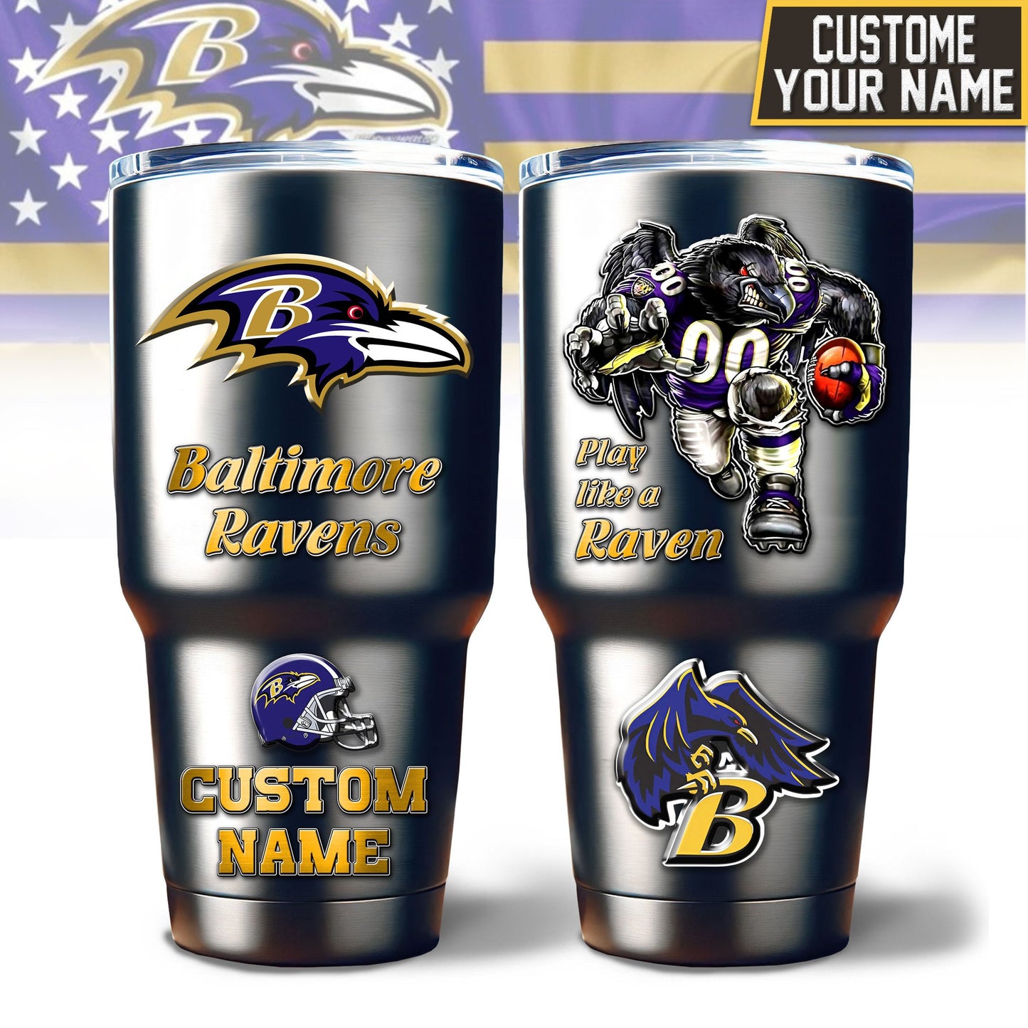 Baltimore Ravens Premium Tumbler 30oz TD Gifts For Fans AZBTTB30OZ000064