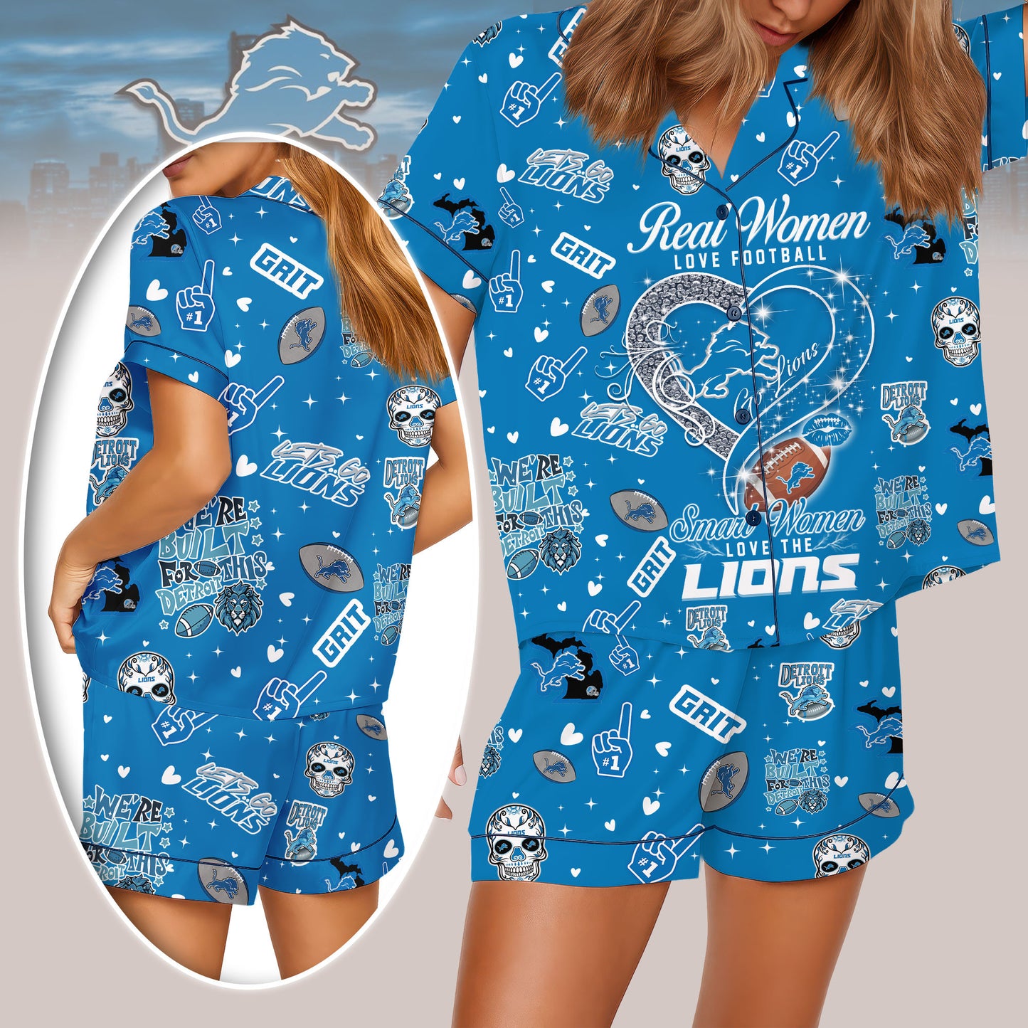 Detroit Lions Premium Women Short Pajamas Custom Limited Edition AZHASSP000004