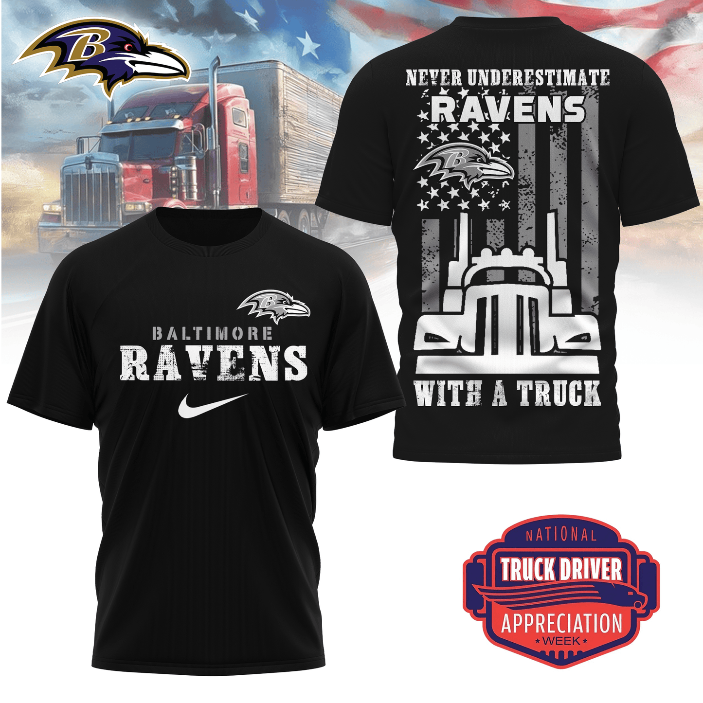 Baltimore Ravens Combo Limited Edition Clothes Premium Truck Driver Appreciation Week AZBTCLEC000037