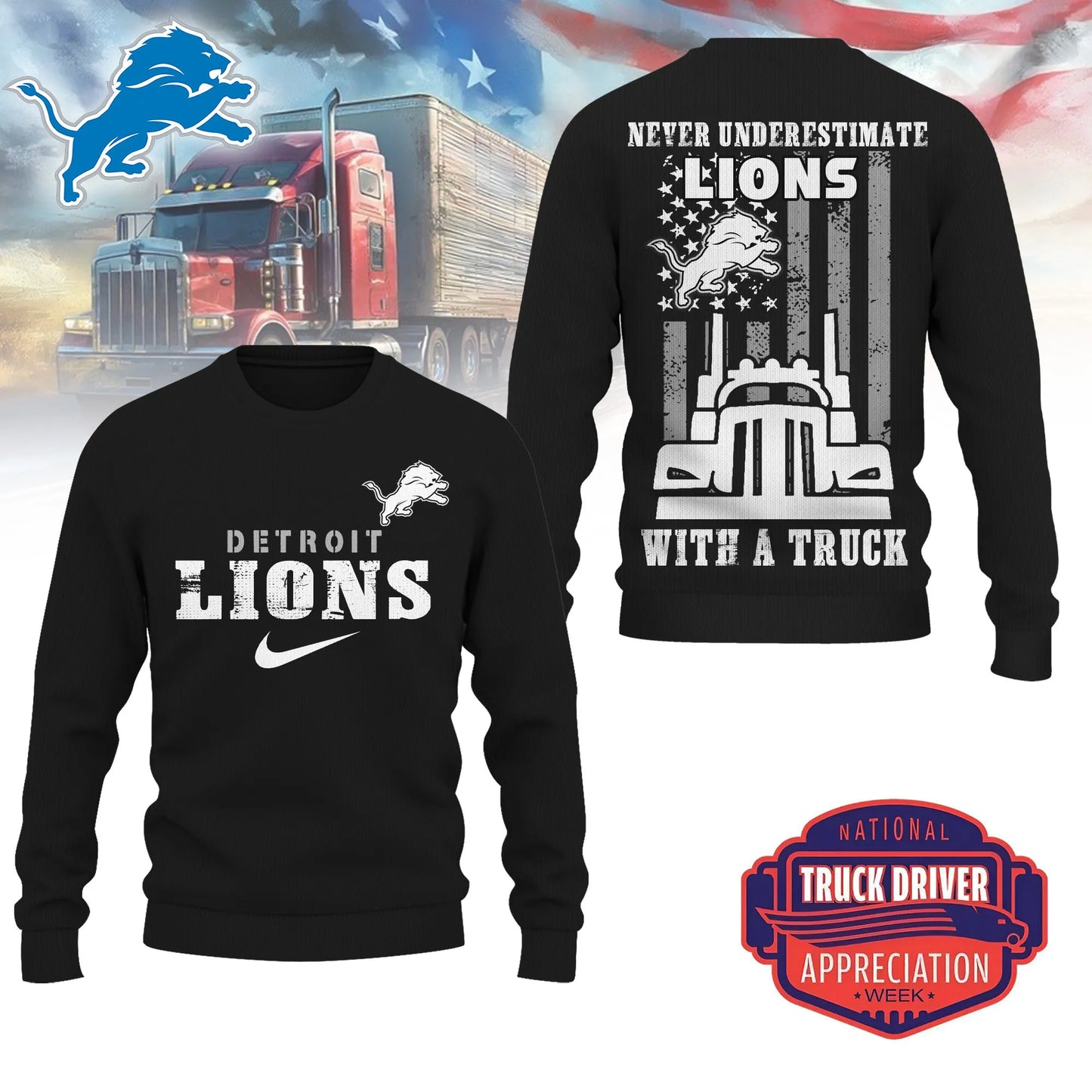 Detroit Lions Combo Limited Edition Clothes Premium Truck Driver Appreciation Week AZBTCLEC000038