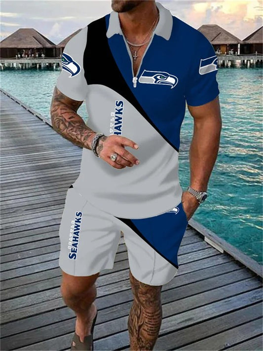 Seattle Seahawks Zip Polo Shirt And Shorts Men AZPLZ063