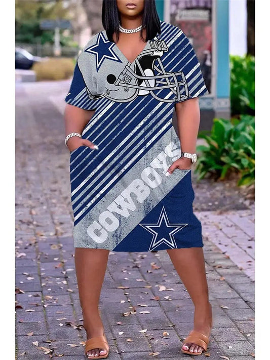 Dallas Cowboys V-neck Casual Pocket Dress Limited Edition AZBTVCPD000478