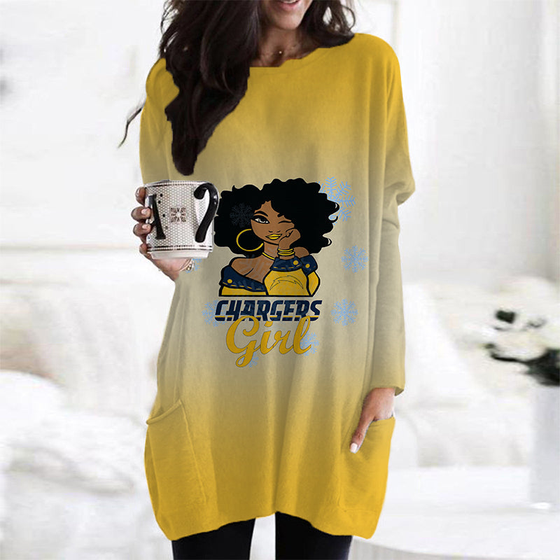 Los Angeles Chargers Casual Long Sleeve Pocket Dress AZBTLSPD000056