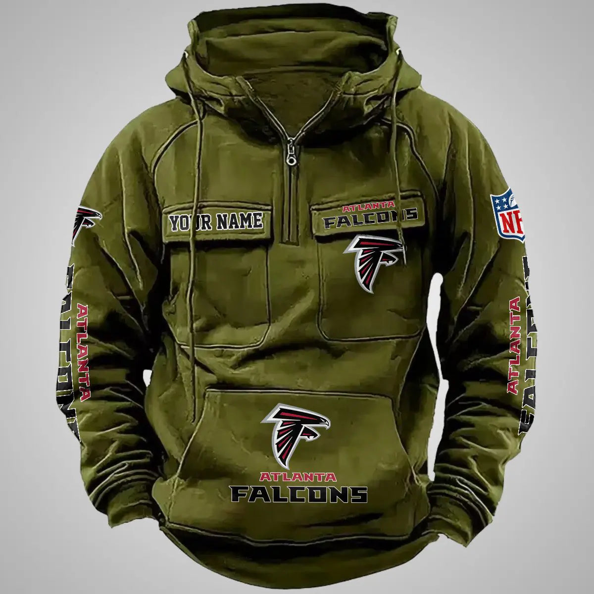 Atlanta Falcons New Personalized Multi-Pockets Zip Hoodie AZBTMZHD000092
