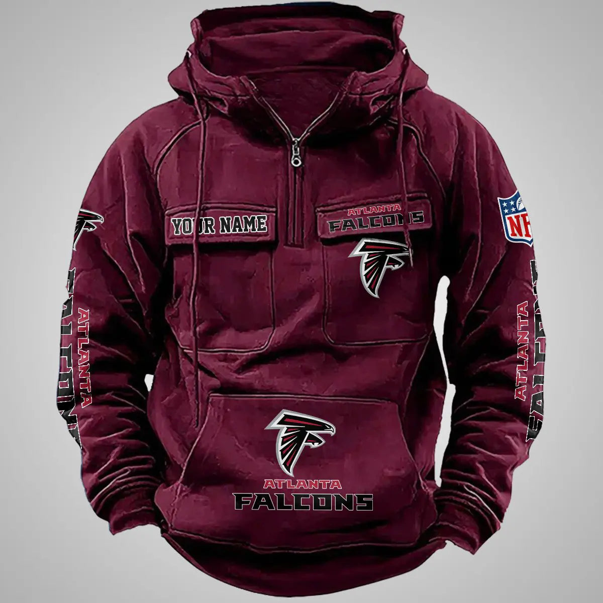 Atlanta Falcons New Personalized Multi-Pockets Zip Hoodie AZBTMZHD000092